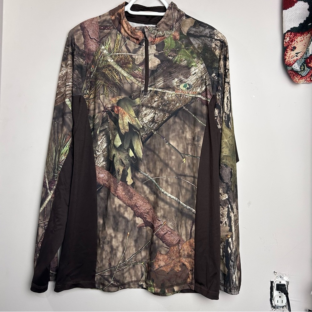 Mossy Oak Pullover Top Mens Size XL Brown Camouflage 1/4 Quarter Zip Long Sleeve